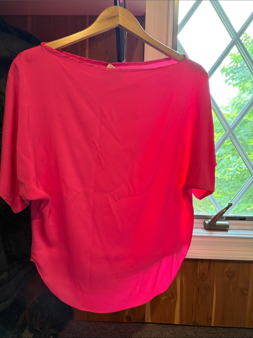 Milly off the shoulder hot pink silky top, size 0